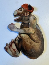Vintage D.R.G.M. Germany Tin Litho Mechanical Tin Monkey with Apple - AS IS