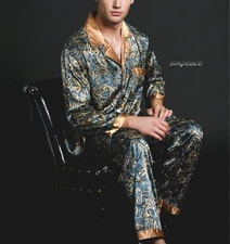 Silkpeace  FREE SHIP USA  Mens Satin Silk Pajamas Set Shirt Lounge Pants POCKET