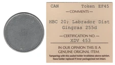 Labrador Dist./NFLD Hudson's Bay Company "20" Token ICCS EF45 (Gingras# 255d)