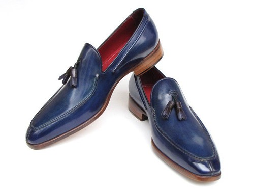 Mocasín de borla para hombre Paul Parkman cuero azul pintado a mano (ID #083-AZUL) - Imagen 3 de 6