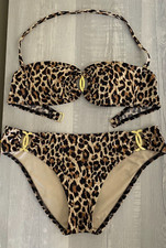 Victoria's Secret Leopard Animal Bandeau Swim Bikini Top: Small Bottom: Med EUC