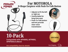 10x D-Shape Earpiece w/ PTT Mic for Motorola Radios APX900, MTP850, XPR7550