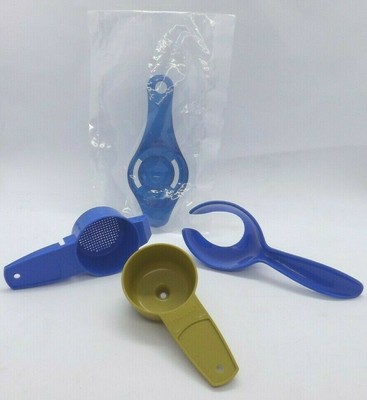 4 Piece Tupperware Gadget Lot Blue Green Sifter Funnel Egg Separator Scoop Spoon Ebay