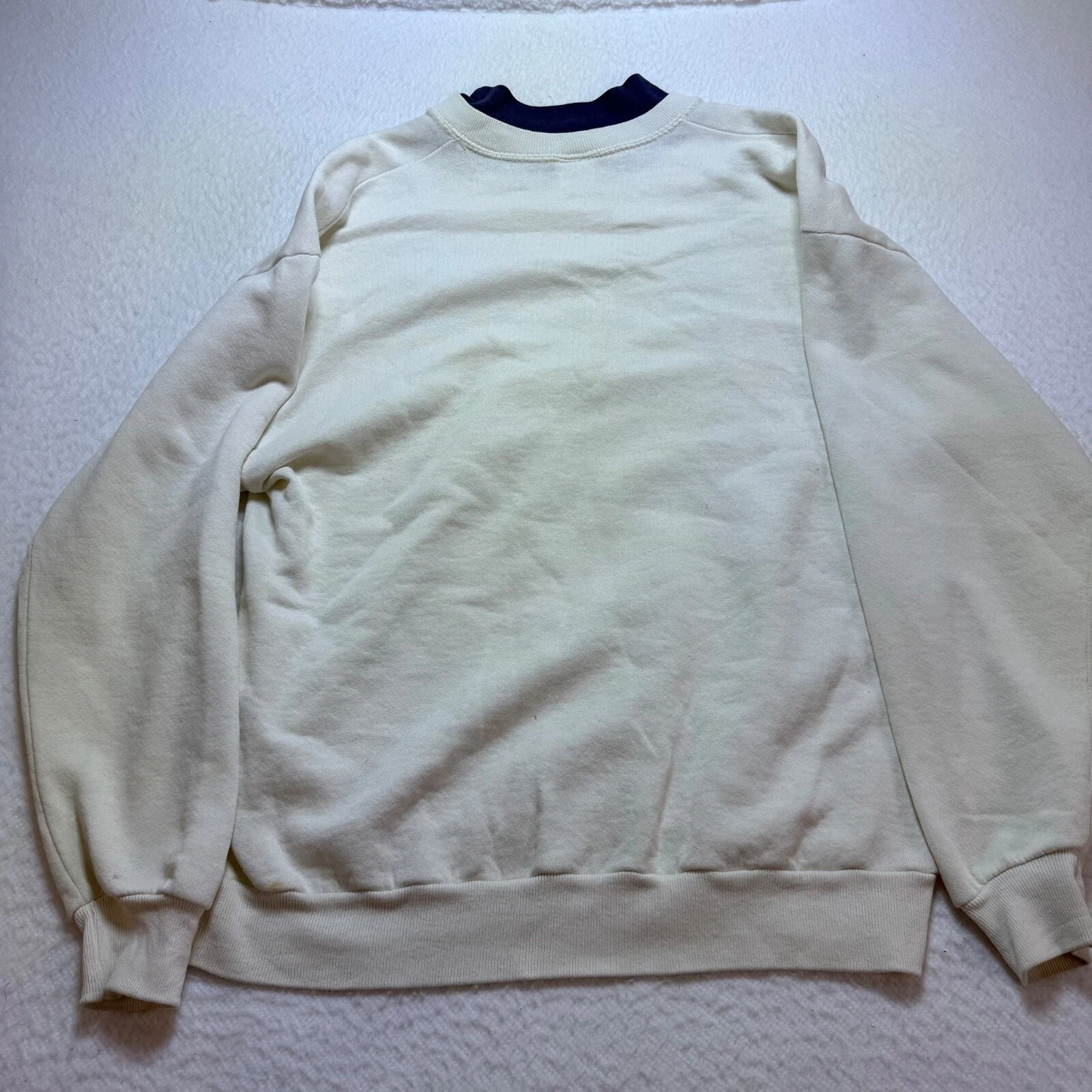 OFF WHITE Felpa donna vintage Jerzees trapuntata girocollo pullover top avorio taglia L