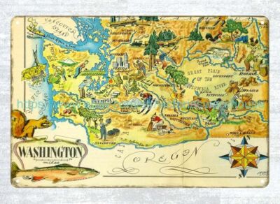 Washington Pictorial Map 1946 metal tin sign metal logo signs