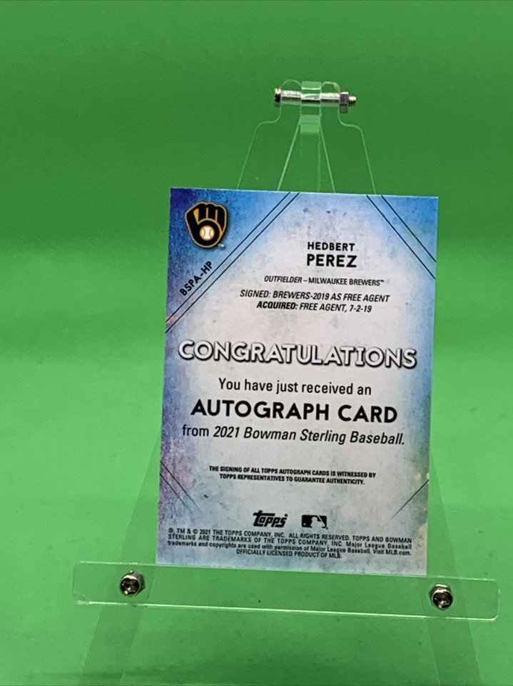 HEDBERT PEREZ AUTO 2021 Bowman Sterling Baseball On-Card Brewers - Image 3 of 4