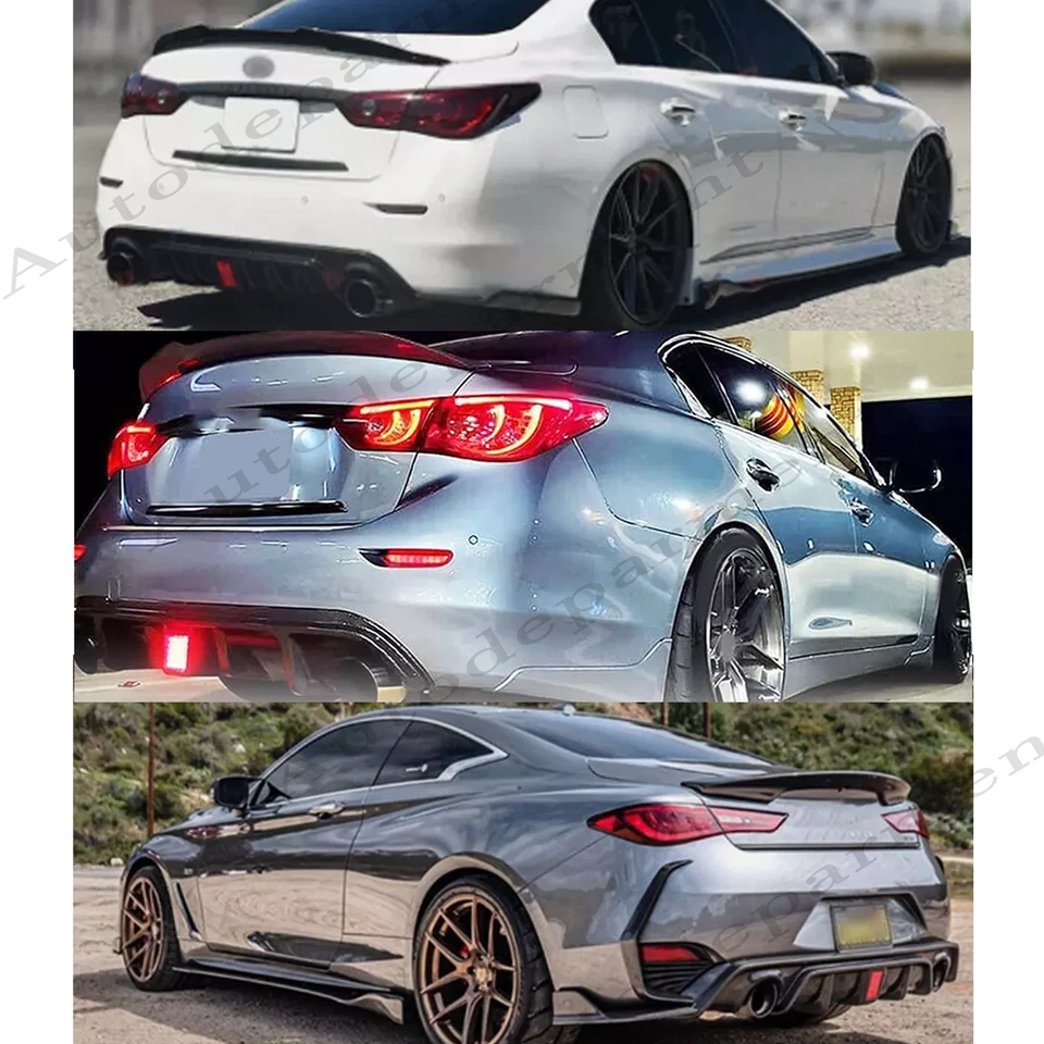 Difusor de parachoques trasero negro brillante y alerón trasero apto para Infiniti Q50 2018-2023 Foto 2 de 4