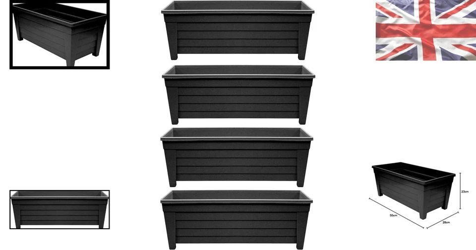 Elegant 55cm Black Trough Planter - Perfect for Indoor & Outdoor Gardens - Image 2 of 4