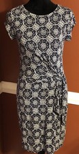 Loft Sleeveless Medallion Side Tie Dress Navy Blue & Gray Size XS