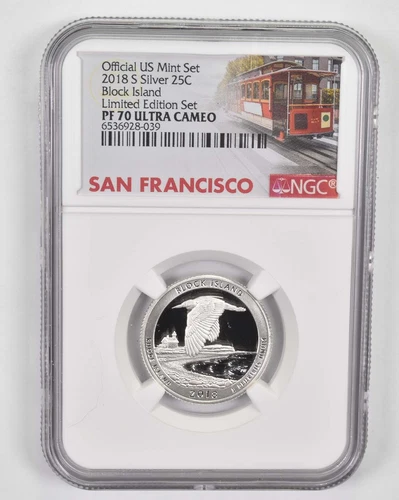2018-S Silver PF70 Block Island Quarter NGC Limited Edition San Fran Label