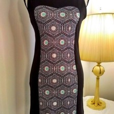 Pink Rose women's Dress size S bodycon geometric retro keyhole back sleeveless