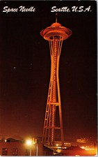 Space Needle At Night Seattle Washington WA Chrome Postcard