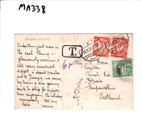 DANZIG FREIE STADT Sopot YACHT Postcard TAXE GB Postage Dues 1935 Renfrews MA338 - Picture 5 of 10