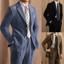 Autumn Winter Corduroy Men's Suits 2 Piece Regular Fit Single Breasted Coat Pant