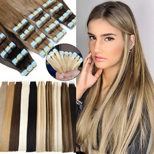Adhesive Tape In Human Hair Extensions Remy Skin Wefts Balayage Blonde Thick100g