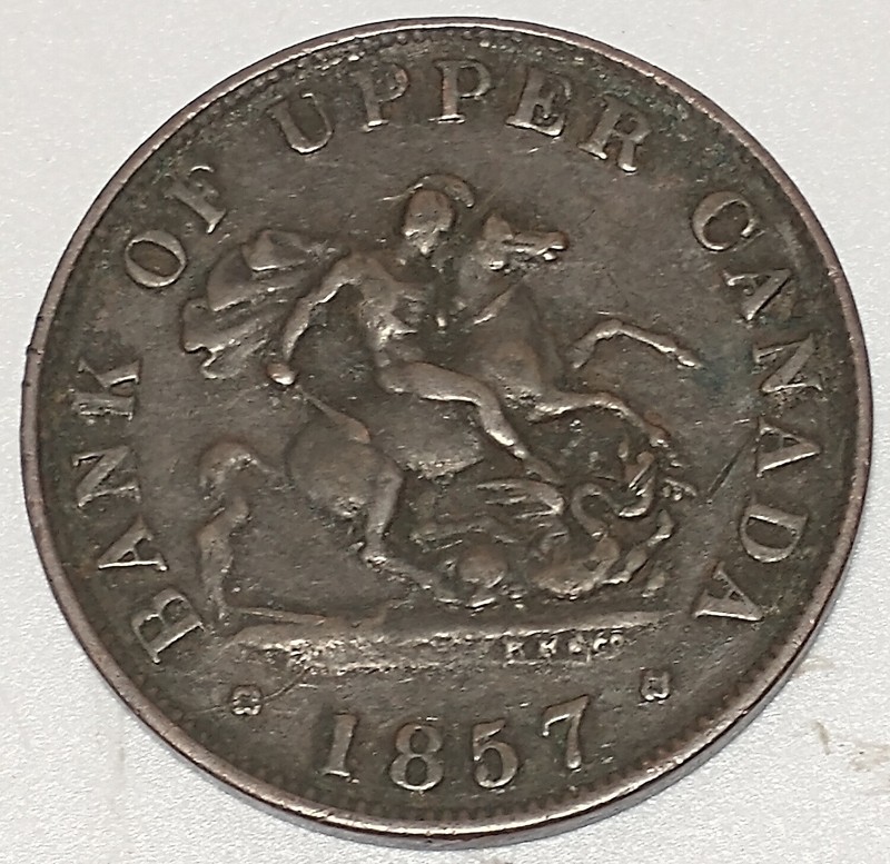 Upper Bank of Canada 1857 Bank Token Half Penny Bold XF quarter size KM#TnZ 