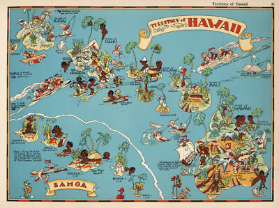 12265.Decoration Poster.Vintage Interior wall art design.1935 Hawaii cartoon map