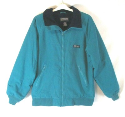 Lands' End Coat Jacket Blue Green Sz MT Fleece Lined Zip Long