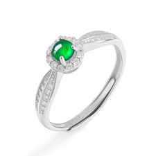 Certified A-grade Burma Jadeite jade ice Green 925 silver adjustable ring 5-12 