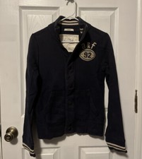 Abercrombie Kids Retro BLUE LOGO LONG SLEEVE ZIPPER SWEATSHIRT JACKET EUC LG