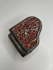 Vintage Silver Tone Filigree Baby Grand Piano Red Velvet Jewelry Trinket Box
