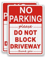  2 Pack Reflective Do Not Block Driveway Sign, 14" x 10" Heavy Duty Metal No...