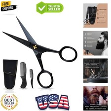 Mustache Scissors for Men - 5-Inch, Black - German High-Carbon Steel Bevel-Ed...