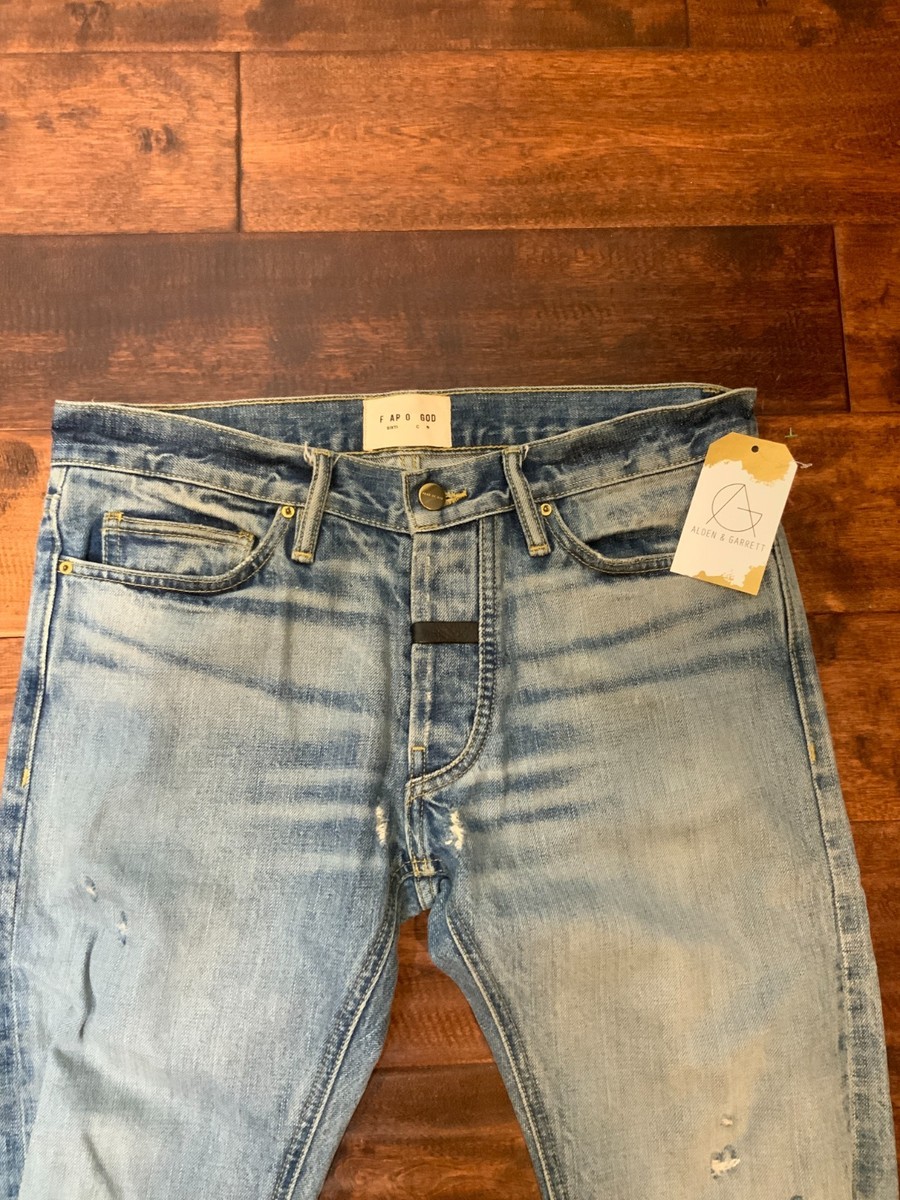 Fear of God Sixth Collection Blue Light Wash Denim Slim Leg Jeans