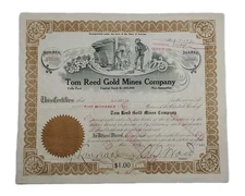 1920 Tom Reed Gold Mines Stock Certificate #13930 Issued To S.H. Ellis