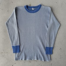 Vintage 70s Hanes Blue  White Thermal Long Sleeve Shirt M 38-40 Waffle Knit