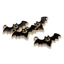10 Black Enamel Flying Bat Charms, Perfect for Halloween Gothic Crafting