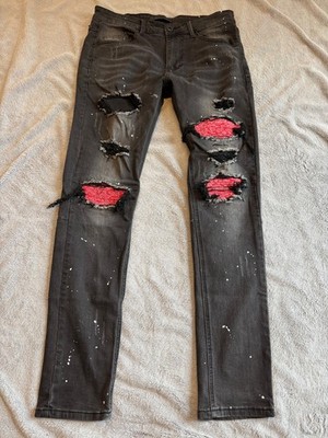 KDNK Distressed Stretch Denim Skinny Black Jeans Mens Size 32 X 32 1141411