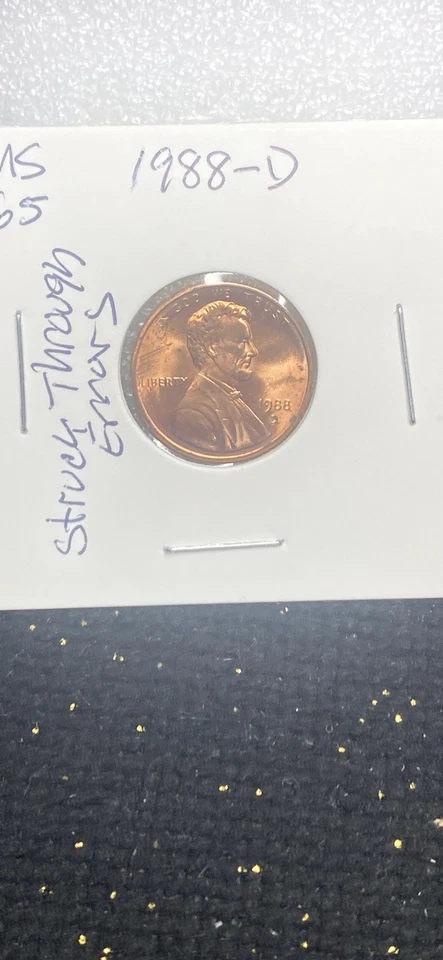 1988-D Mint Penny Struck Through Error Obverse. On The Face And Above Liberty - Image 4 of 4