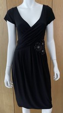 Anne Klein Short Cocktail Dress Aus 8 Black Stretch Polyester Lined Cap Sleeved