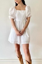 Women's White Eyelet Open Back Puff Sleeve Dress - A New Day Size Small
