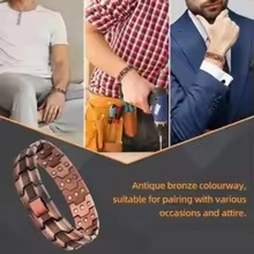Men's Copper Magnetic Bracelet with 3X Strength Magnets, Adjustable Link Band