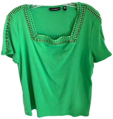Rafaella Women's Sz. XL Green Short Sleeve Square Neck Embellished T-Shirt Top