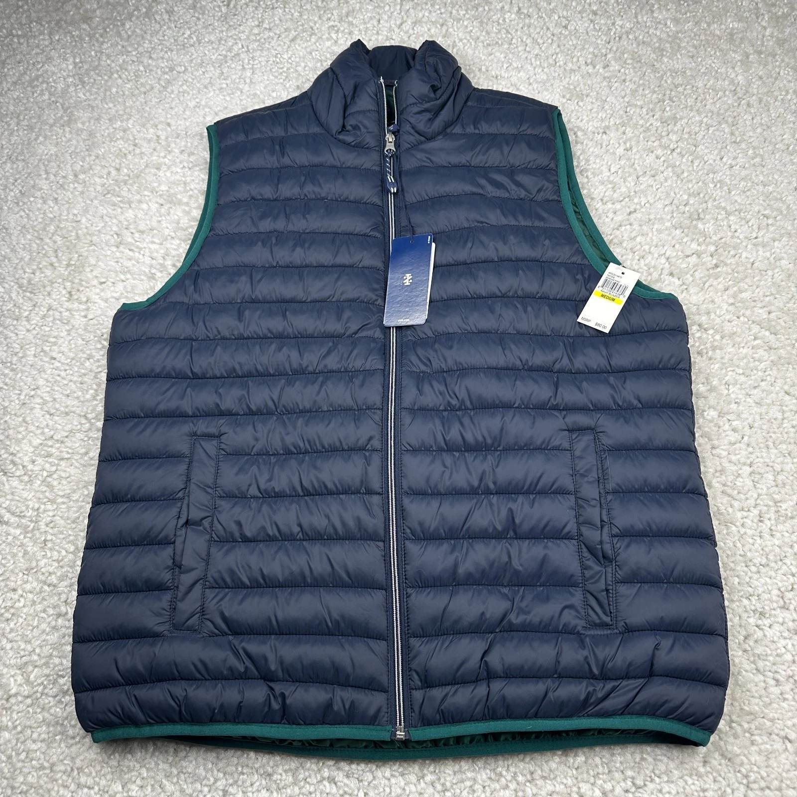 Izod Puffer Vest Mens Medium Navy Blue Windbreak Jacket Lightweight NEW
