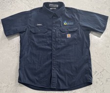 Carhartt Vented Work Shirt Mens Large Navy Blue Short Sleeve Button Up 396-20
