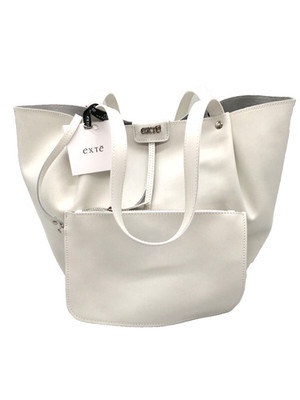 Ledertasche Exté echtes Leder Schultertasch Shopper groß Weiß Damen NEU