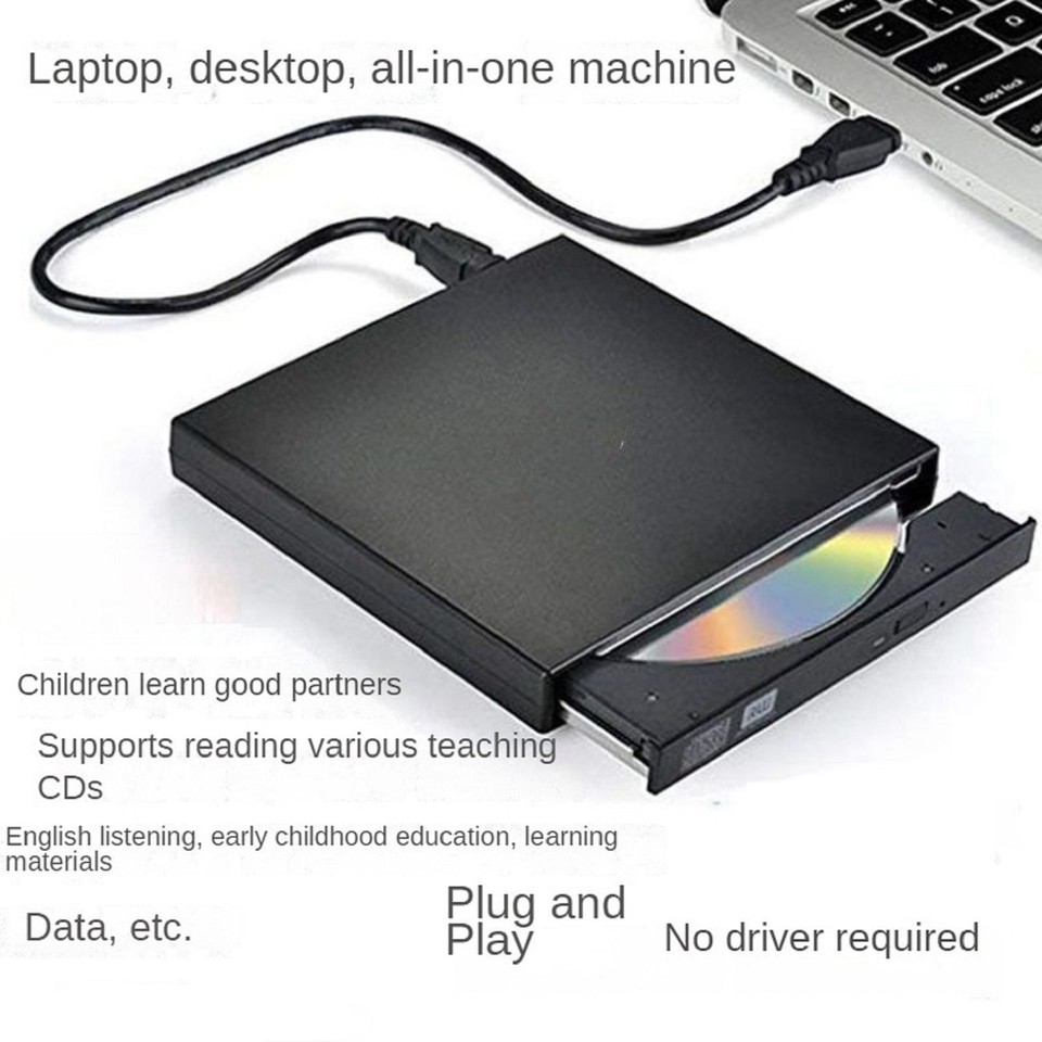 Slim External CD DVD RW Drive USB 2.0 Writer Burner Player Black For ...