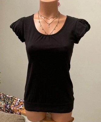 L.E.I. Black Ruched Cap Sleeve Tee Junior Medium