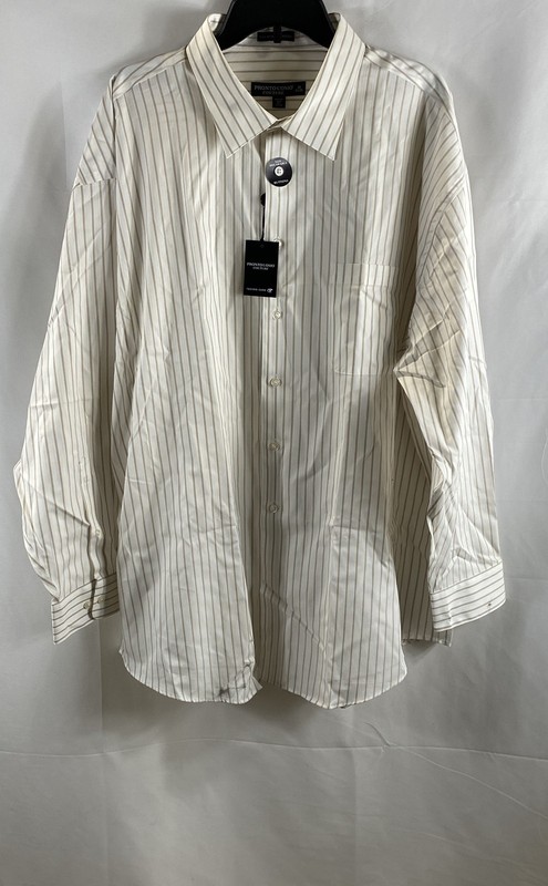 Pronto Uomo Couture Men's Dress Shirt NWT White Tan Stripe Non-Iron 19 34/35