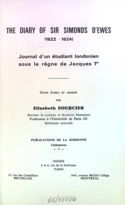 The Diary of sir Simonds D'ewes (1622-1624): Journal d'un etudiant londonien sou
