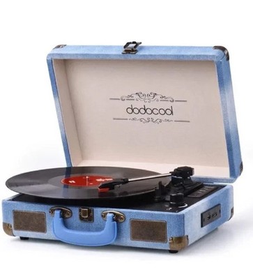 Dodocool Wireless Portable Stereo Vinyl Record Player LP Blue Canvas Retro +