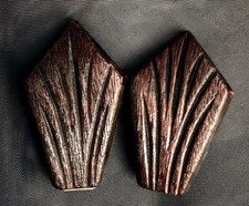 Vintage Lot of 2 Faux Wood Brown Belt Buckles Carved Art Deco Sunburst Retro