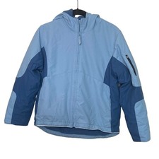 Lands End Kids Blue Squall Winter Jacket Fleece Lined Hooded Coat Size M 10-12