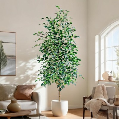 8ft Artificial Ficus Tree Indoor Fake Plant Tall Faux Tree #R026
