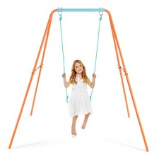 Costway Outdoor Kids Swing Set Heavy Duty Metal A-Frame w/Ground Stakes Orange