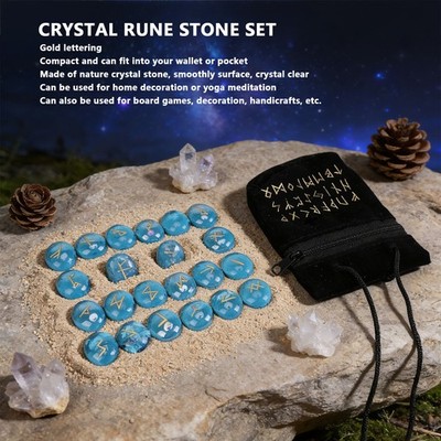 25x Crystal Rune Stone Set Gold Lettering Carved Rune Stones For Home Decora SET